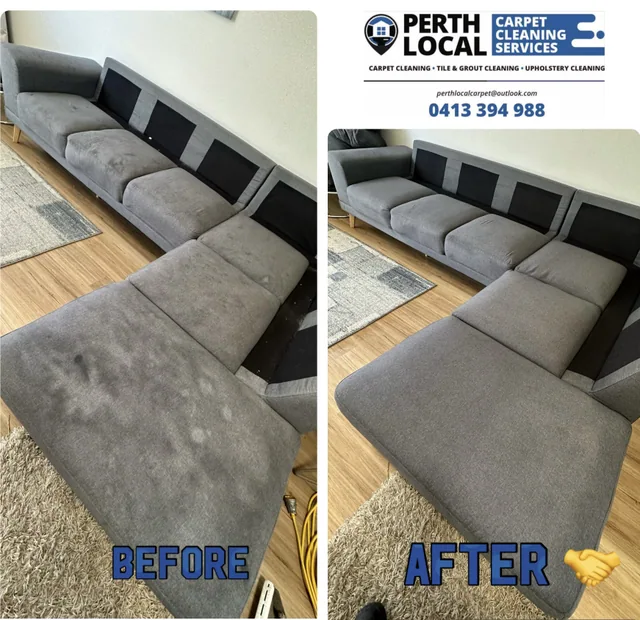 Corner sofa cleaning — before and after