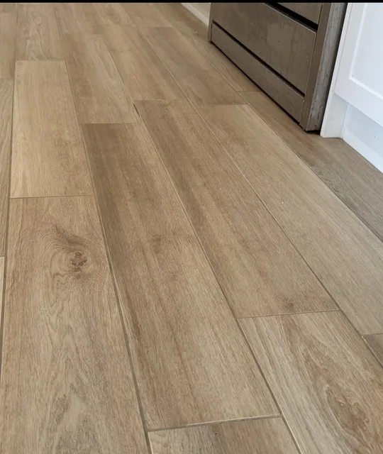 Wood-look floor tiles — after cleaning